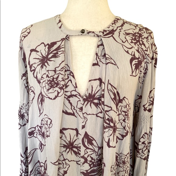 Free People Lavender Lilac Purple Floral Cutout Draped Mini Dress Tunic  XS - Picture 3 of 13